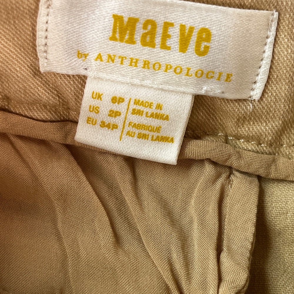 Maeve Anthropologie Womens 2P Tan Pleated High Rise Wide Leg Cropped Pants Khaki - Picture 4 of 10